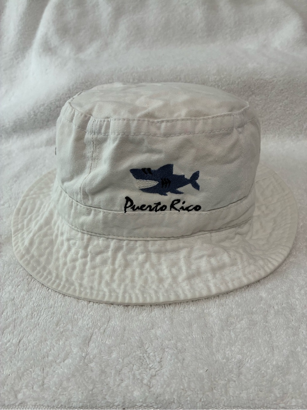 Puerto Rico White Bucket Hat with Shark Embroidery